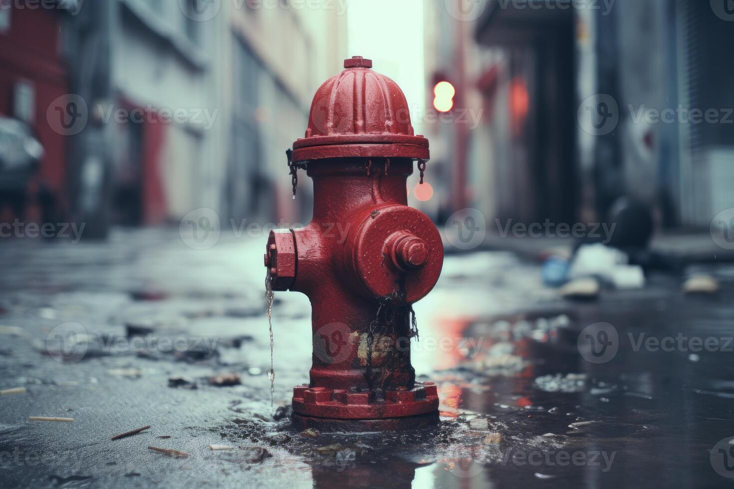 AI generated Metallic Red fire hydrant. Generate Ai photo