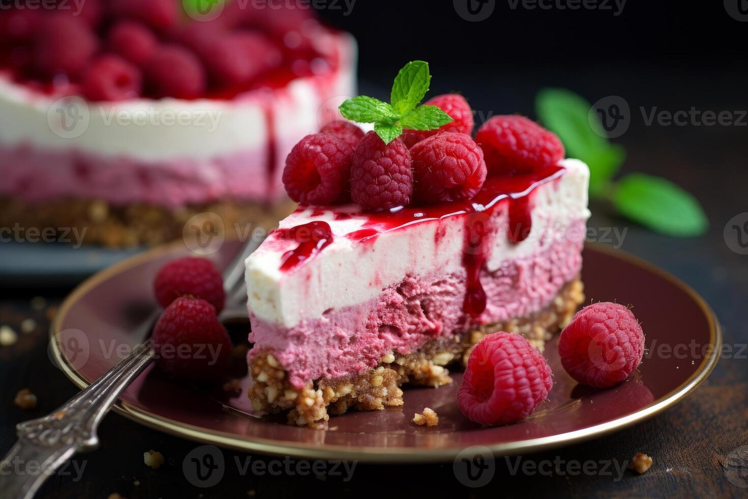 AI generated Creamy Raspberry cheesecake slice. Generate Ai photo