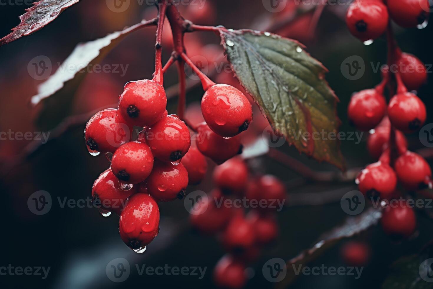 AI generated Succulent Red berries branch fall ripe. Generate Ai photo