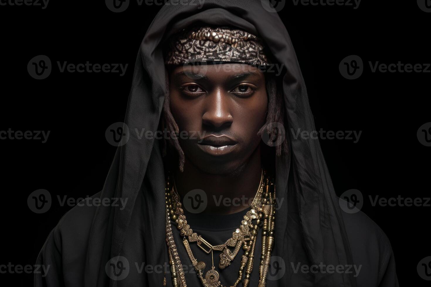 AI generated Expressive African rapper portrait urban. Generate Ai photo