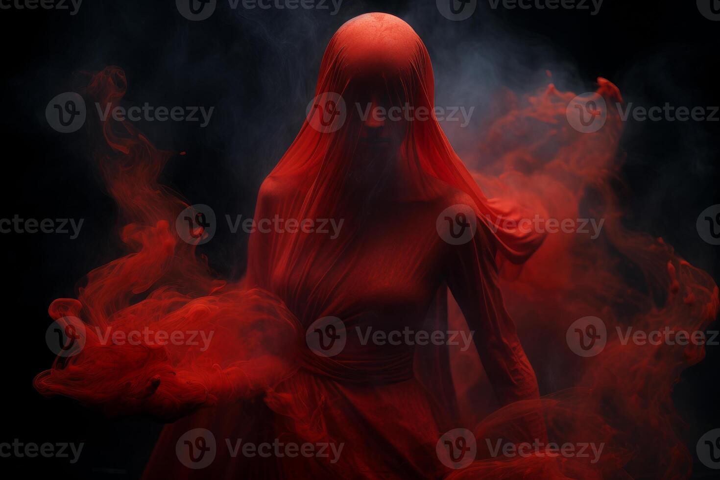 AI generated Fiery Red ghost woman. Generate Ai photo