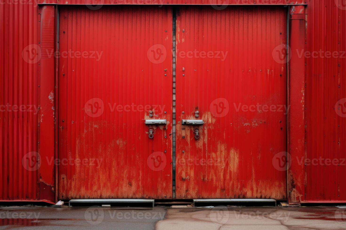 AI generated Sturdy Red metal doors space. Generate Ai photo