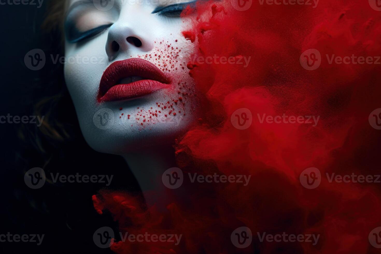 AI generated Sophisticated Red lipstick model. Generate Ai photo