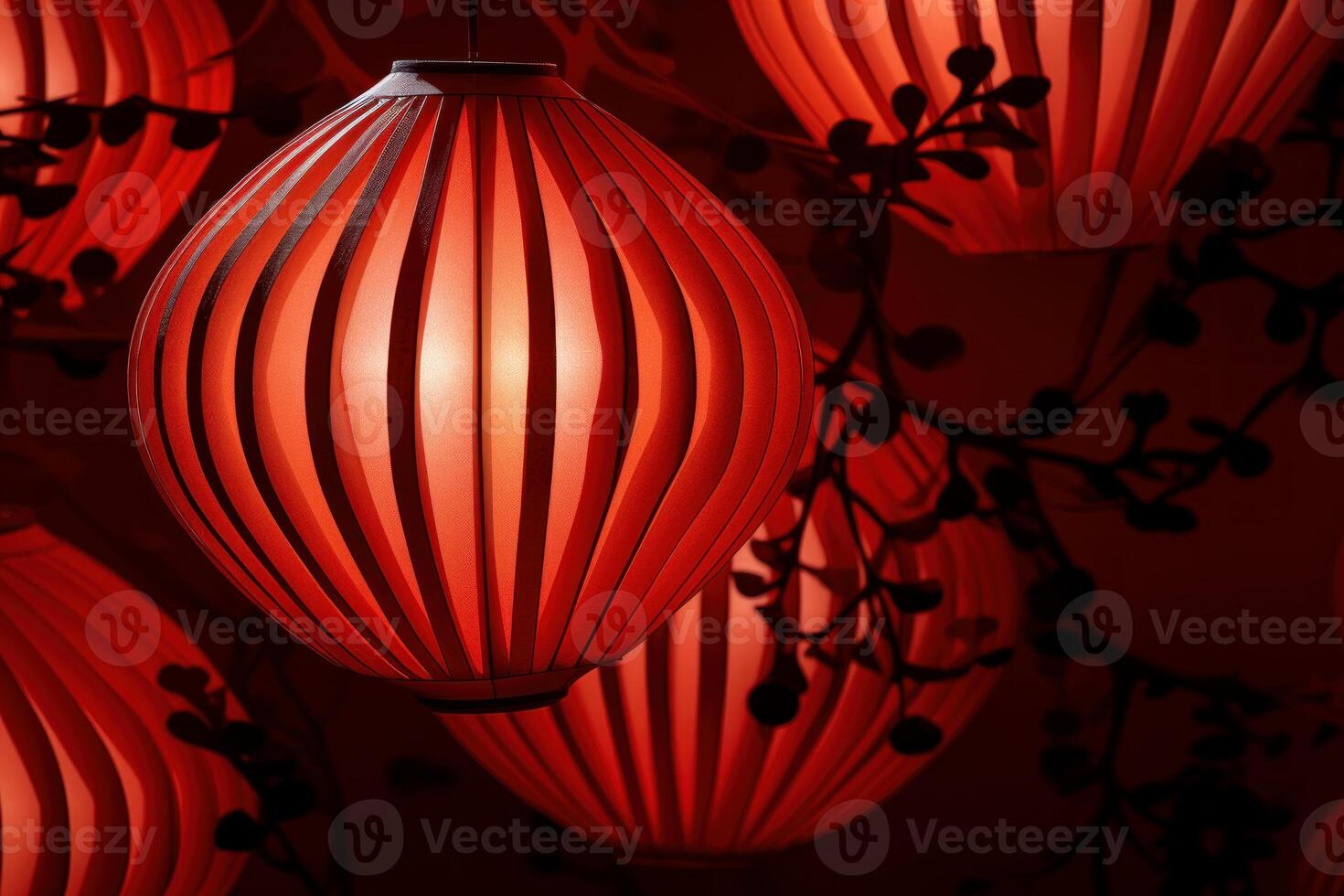 AI generated Spherical Red chinese paper lantern. Generate Ai photo