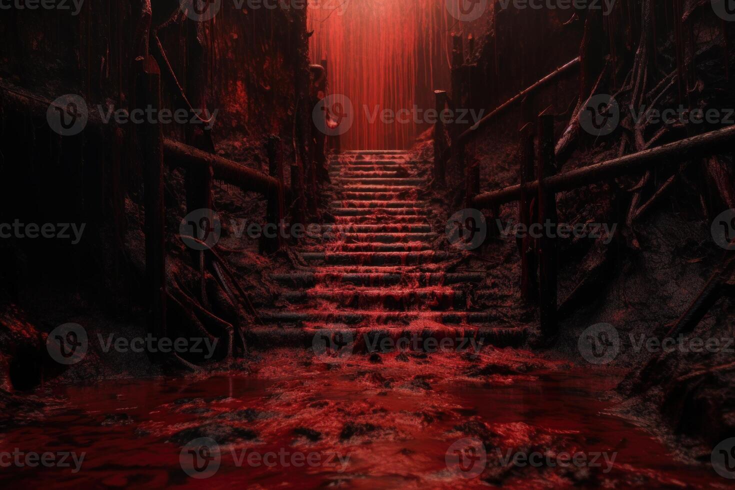 AI generated Mysterious Red stairs hell. Generate Ai photo