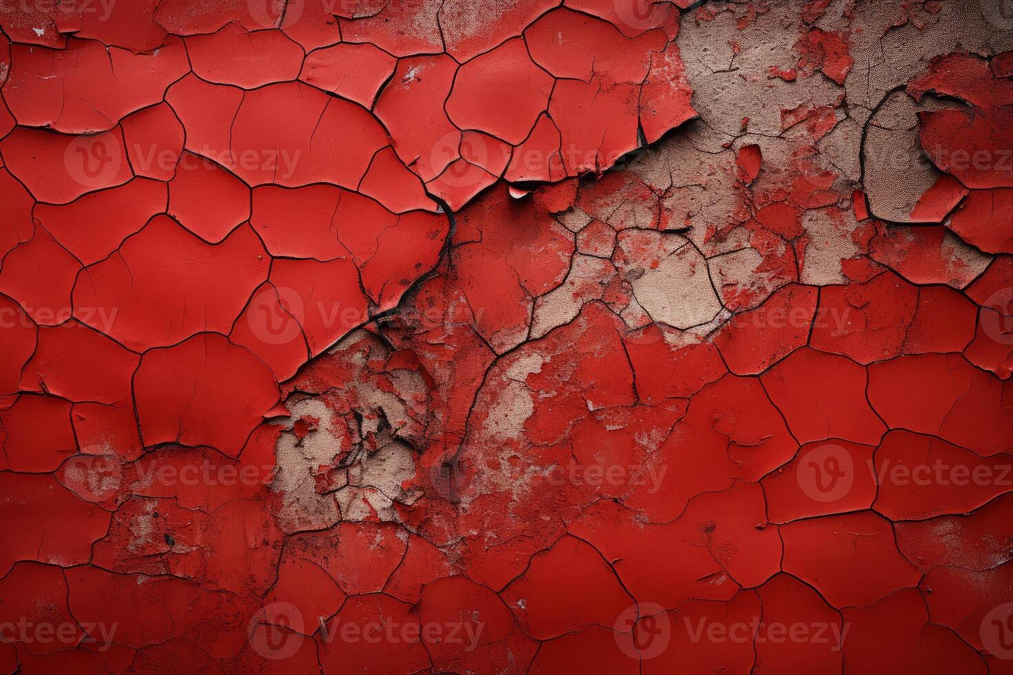 AI generated Eerie Red cracked spooky wall. Generate Ai photo
