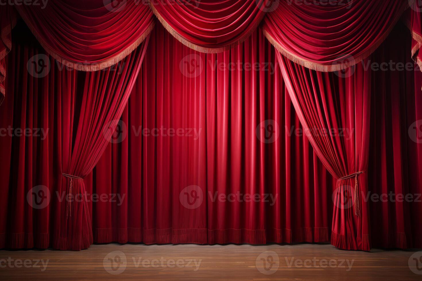 AI generated Opulent Red stage curtains. Generate Ai photo