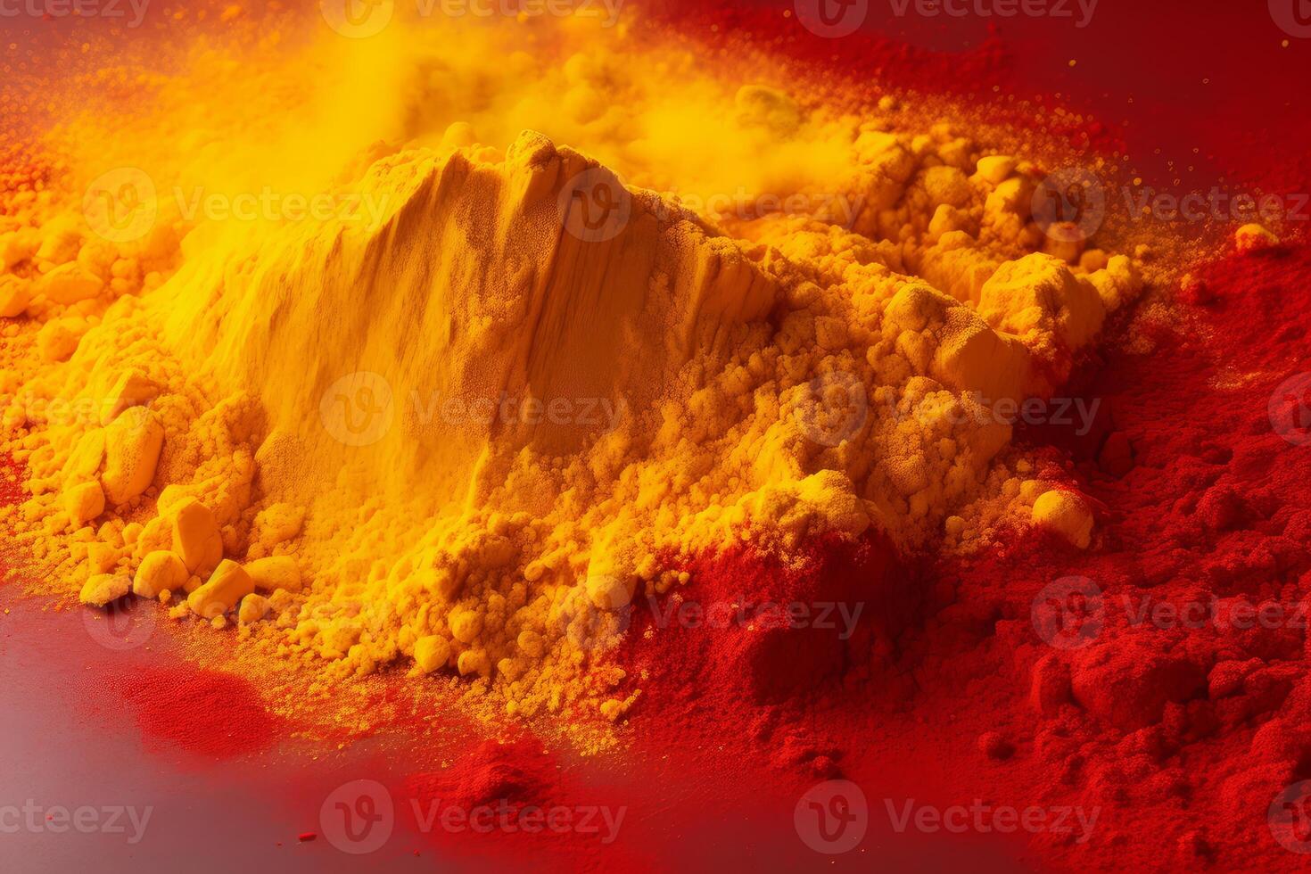 AI generated Explosive Red yellow powder explosion. Generate Ai photo