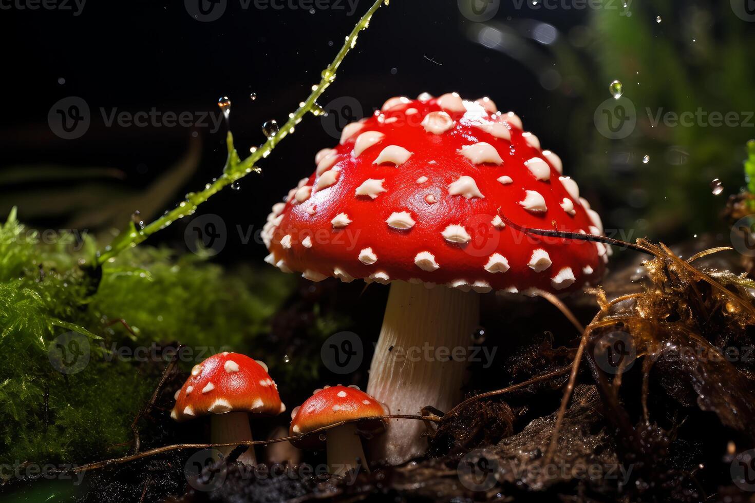 AI generated Poisonous Red toadstool mushroom. Generate Ai photo