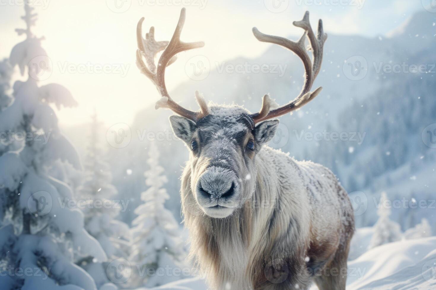 AI generated Mystical Reindeer winter forest. Generate Ai photo