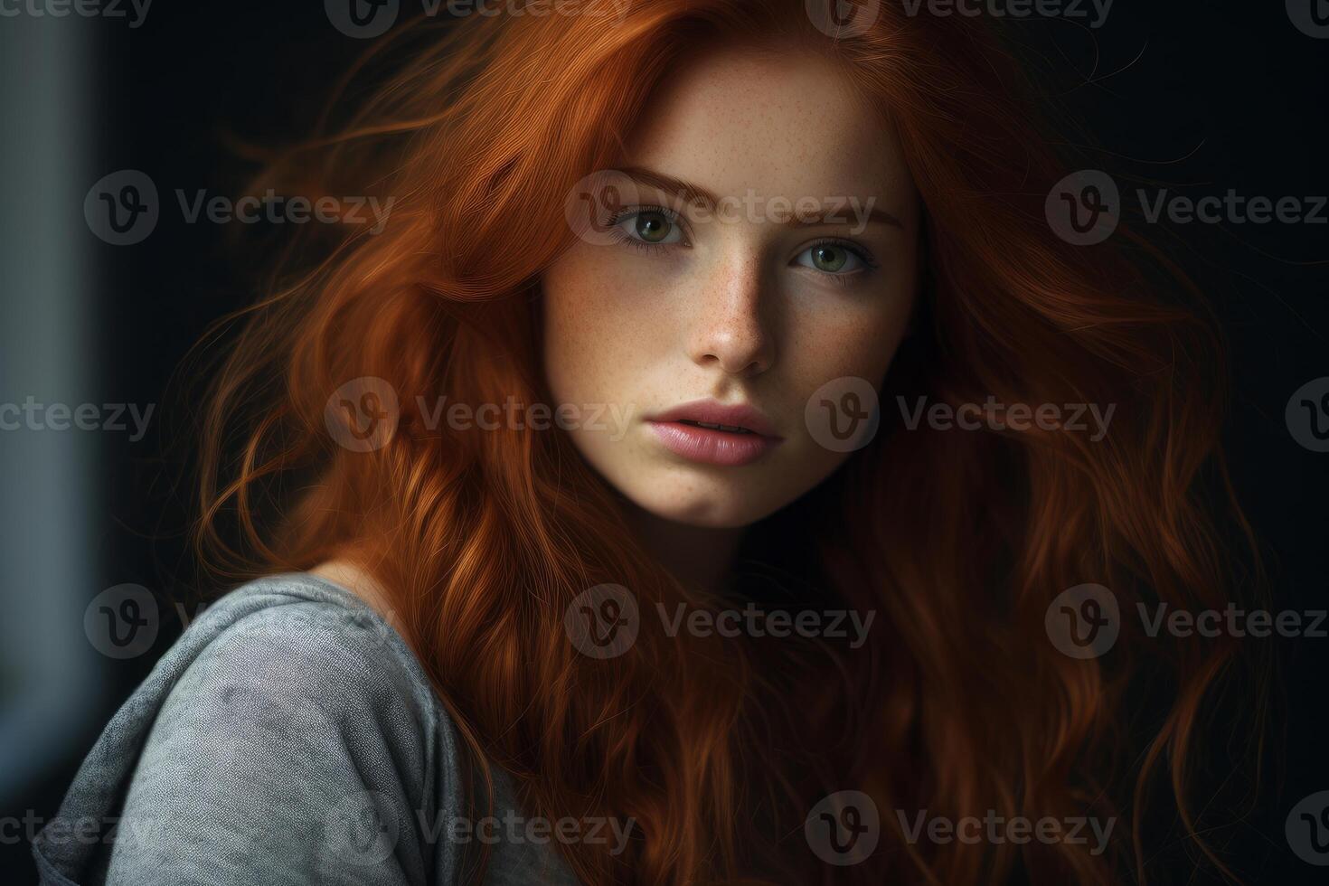 AI generated Seductive Red hair street. Generate Ai photo