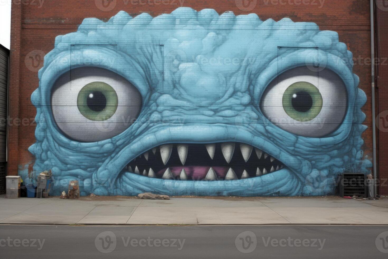AI generated Terrifying Creepy monster in wall face. Generate Ai photo