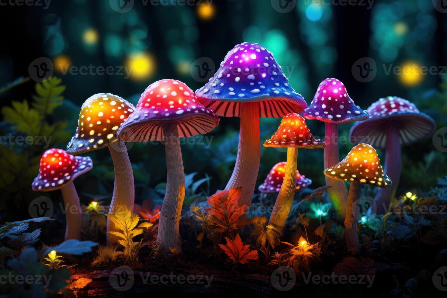 AI generated Enchanting Decorative mushrooms. Generate Ai photo