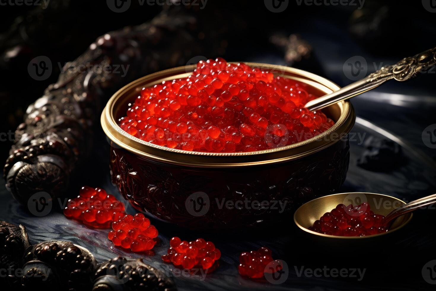 AI generated Salty Red caviar. Generate Ai photo
