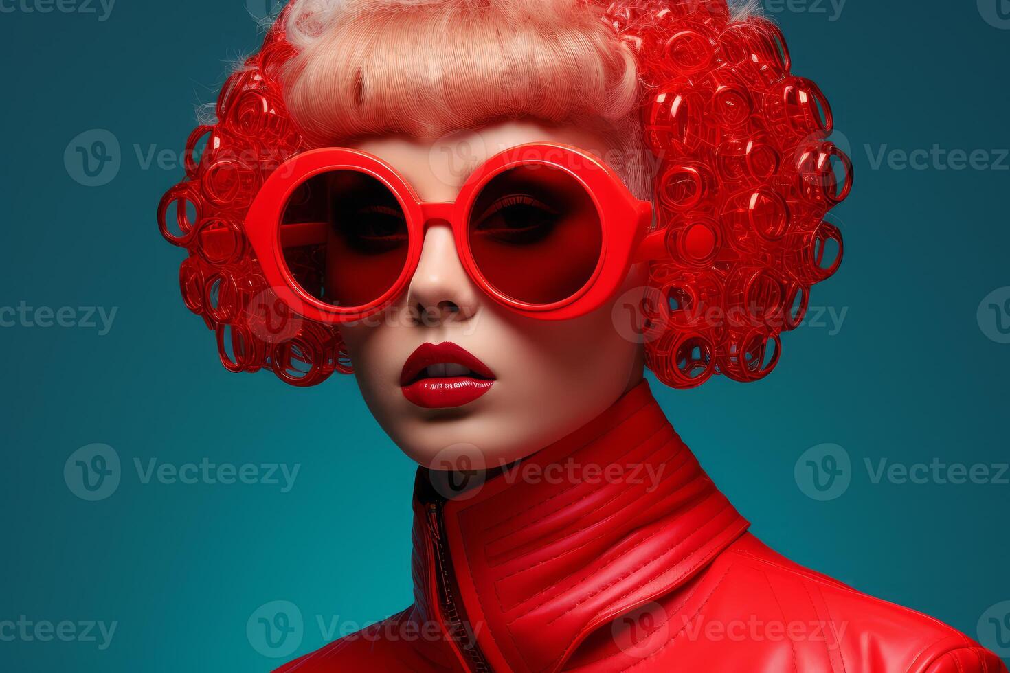 AI generated Stylish Woman red glasses future. Generate Ai photo