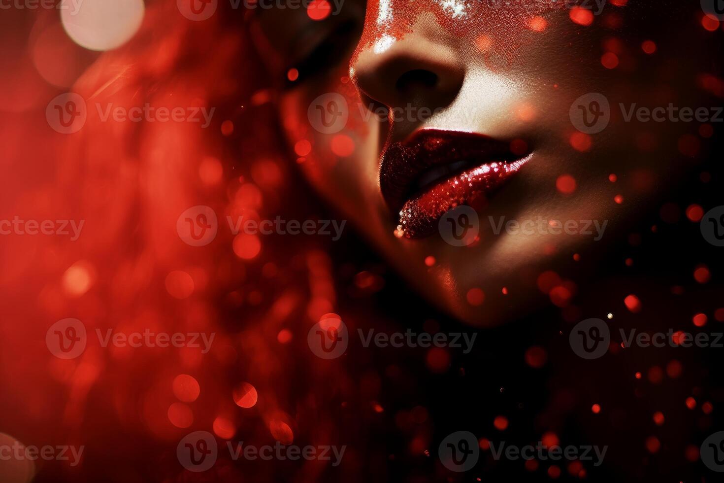 AI generated Shimmering Red glitter blurred. Generate Ai photo