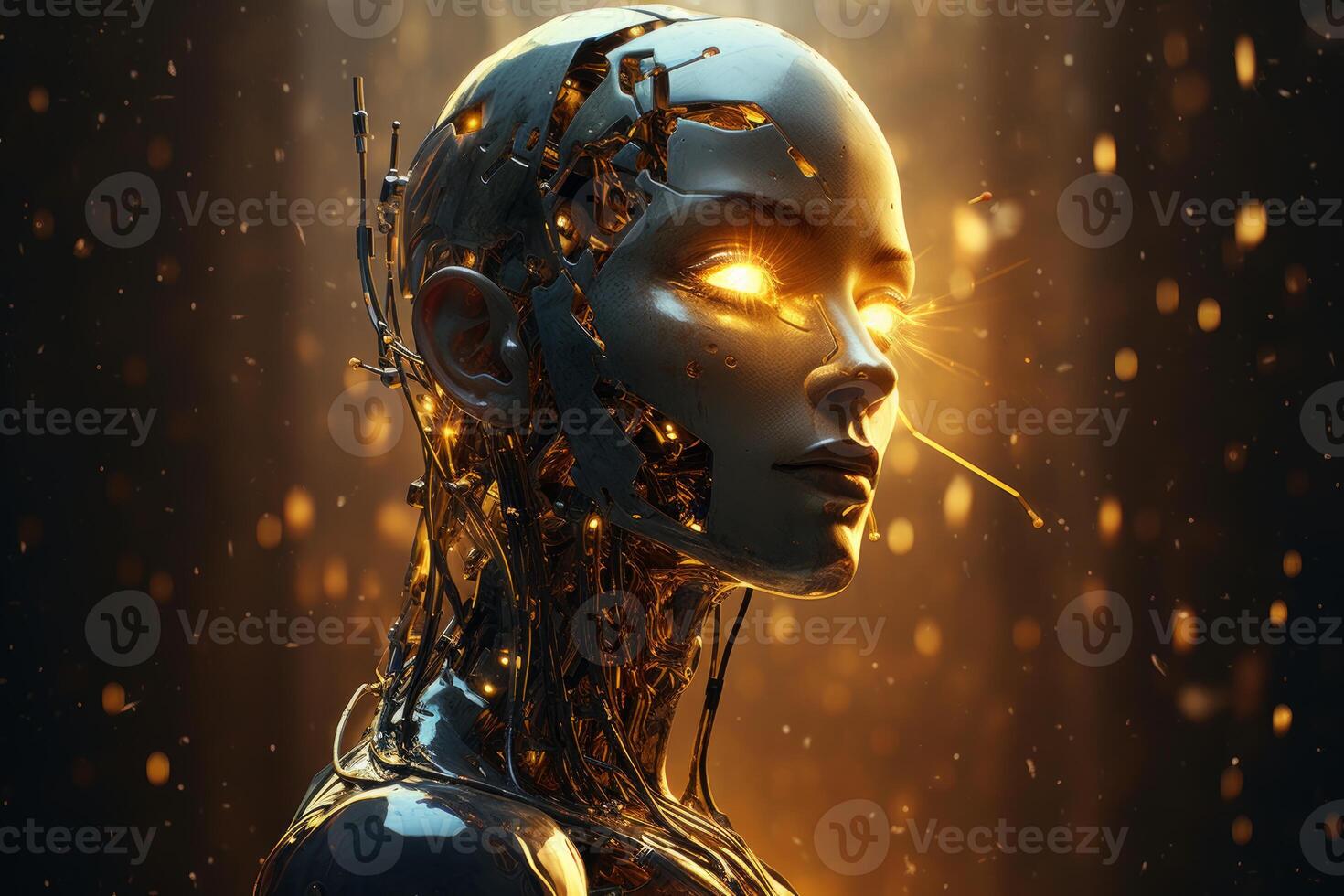 AI generated Metallic Robot face. Generate Ai photo