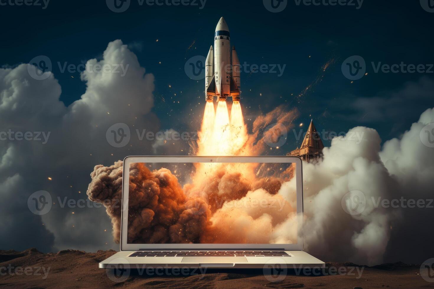 AI generated Innovative Rocket files laptop. Generate AI photo