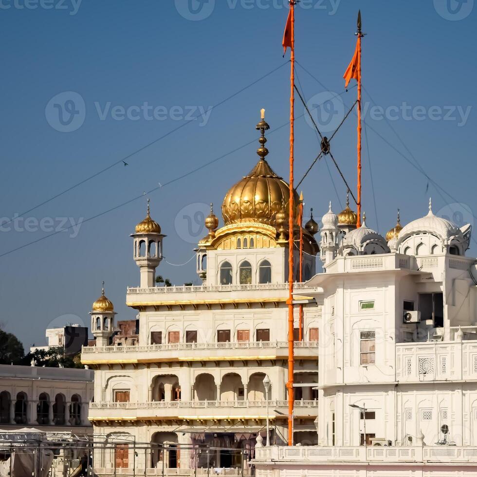 View of details of architecture inside Golden Temple - Harmandir Sahib in Amritsar, Punjab, India, Famous indian sikh landmark, Golden Temple, the main sanctuary of Sikhs in Amritsar, India photo