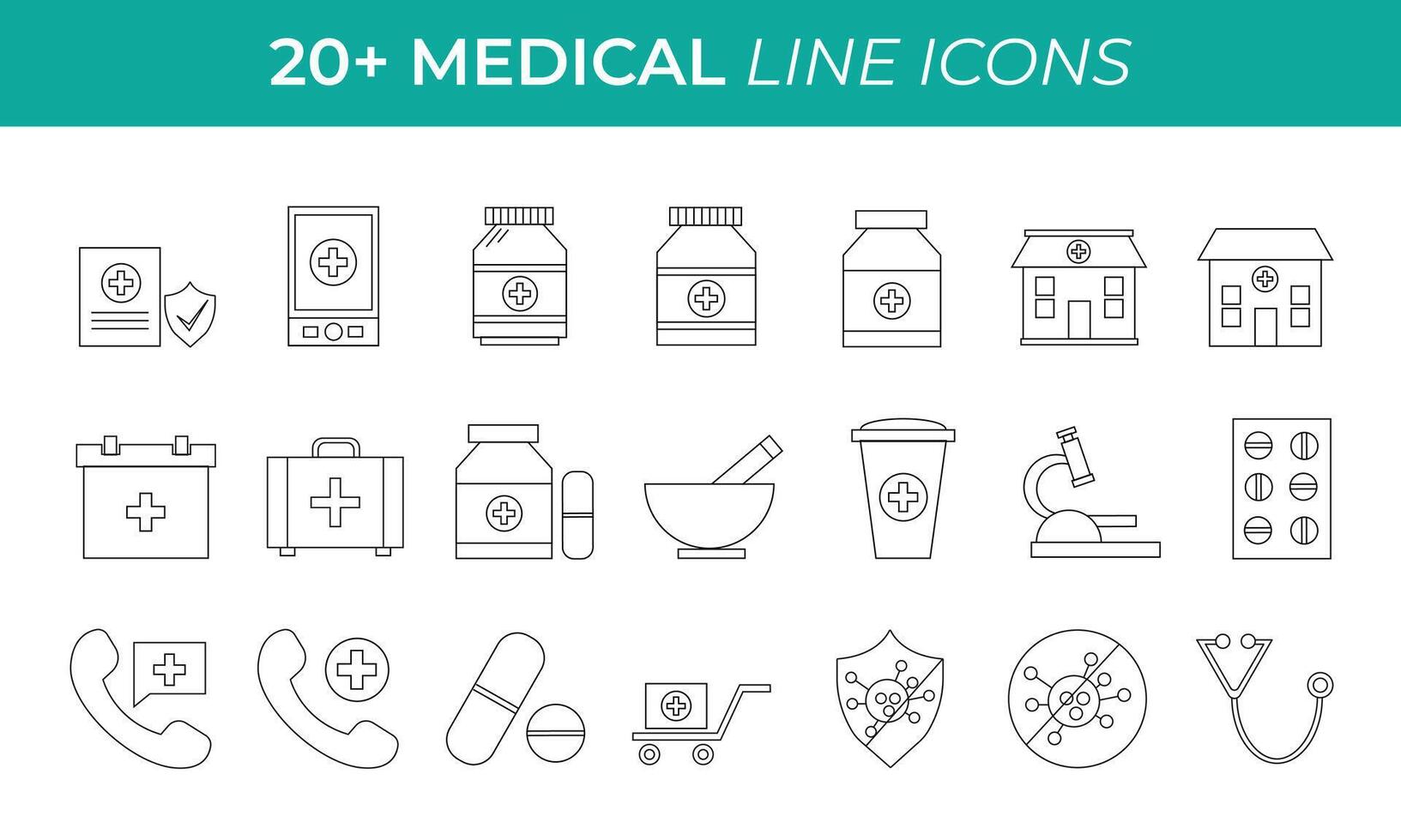 conjunto de médico y cuidado de la salud línea íconos vector ilustración colección