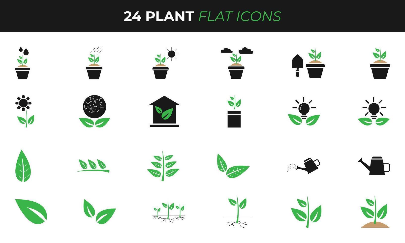 planta verde y negro plano íconos colocar. agricultura vector ilustración.