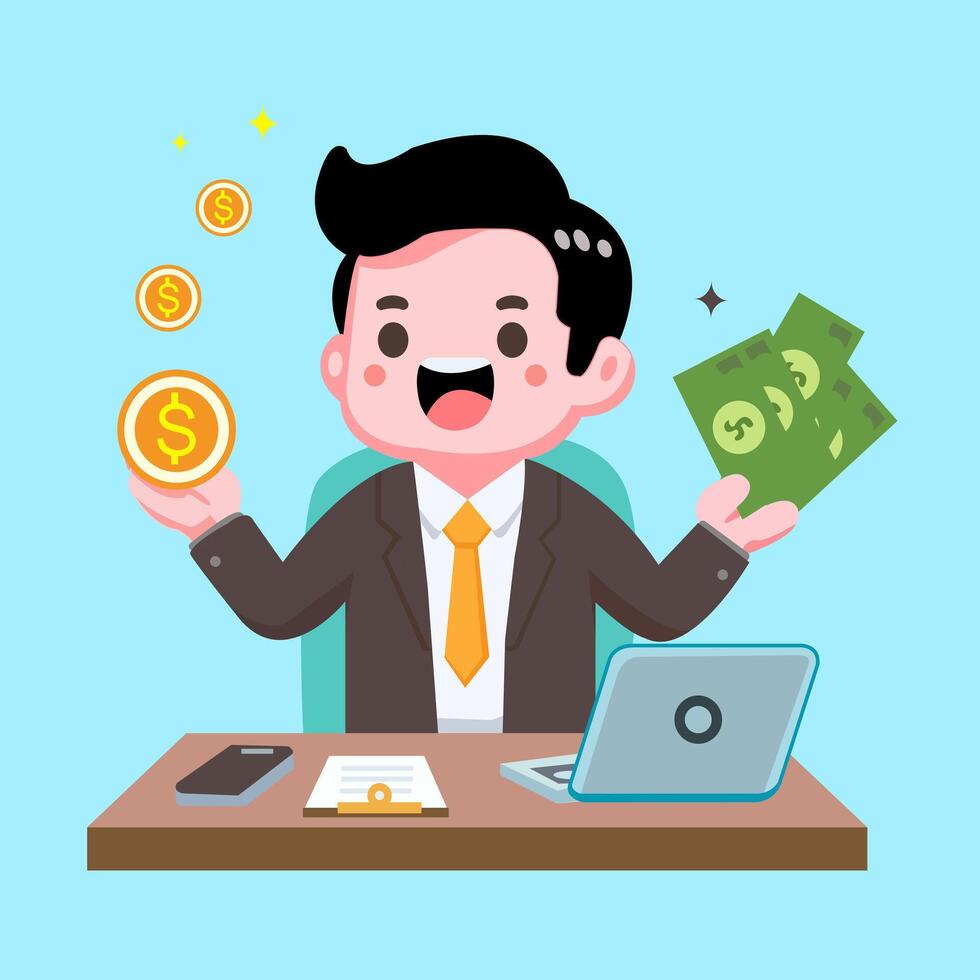Vector character Businessman hold money bag with dollars suitable for presentation