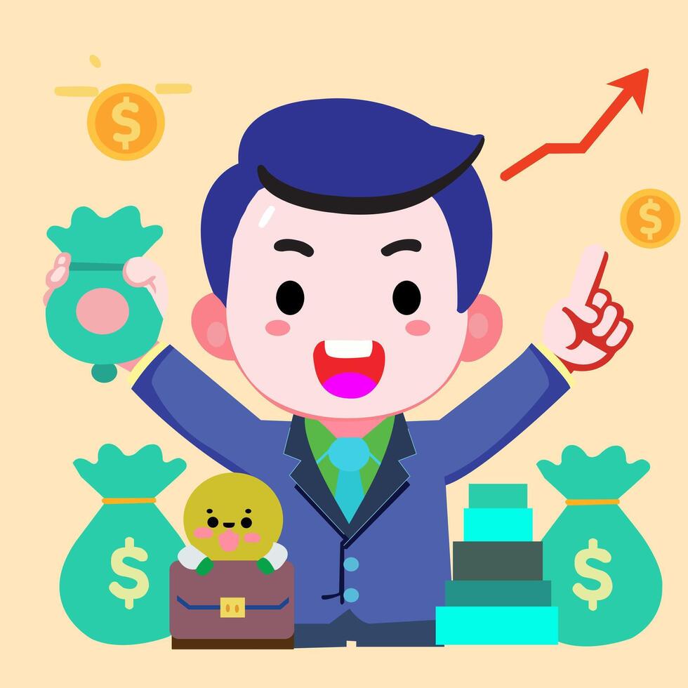 Vector character Businessman hold money bag with dollars suitable for presentation