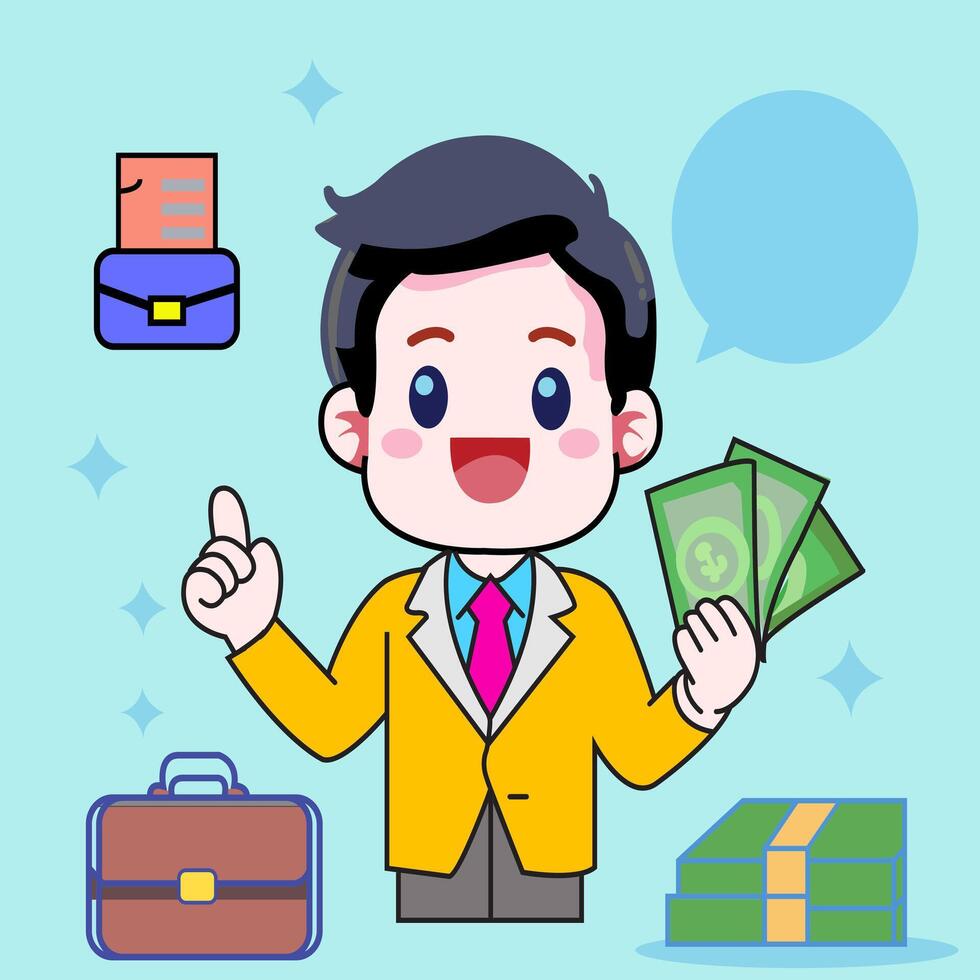 Vector character Businessman hold money bag with dollars suitable for presentation