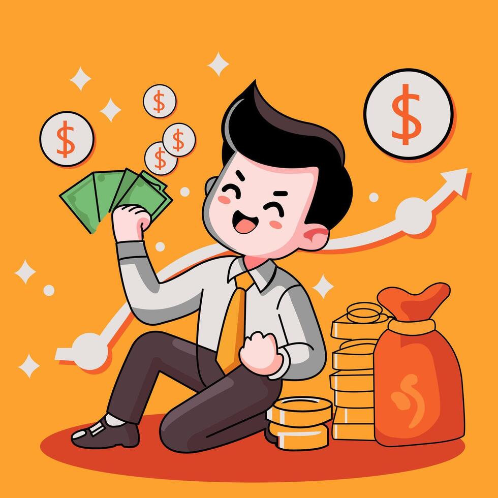 Vector character Businessman hold money bag with dollars suitable for presentation