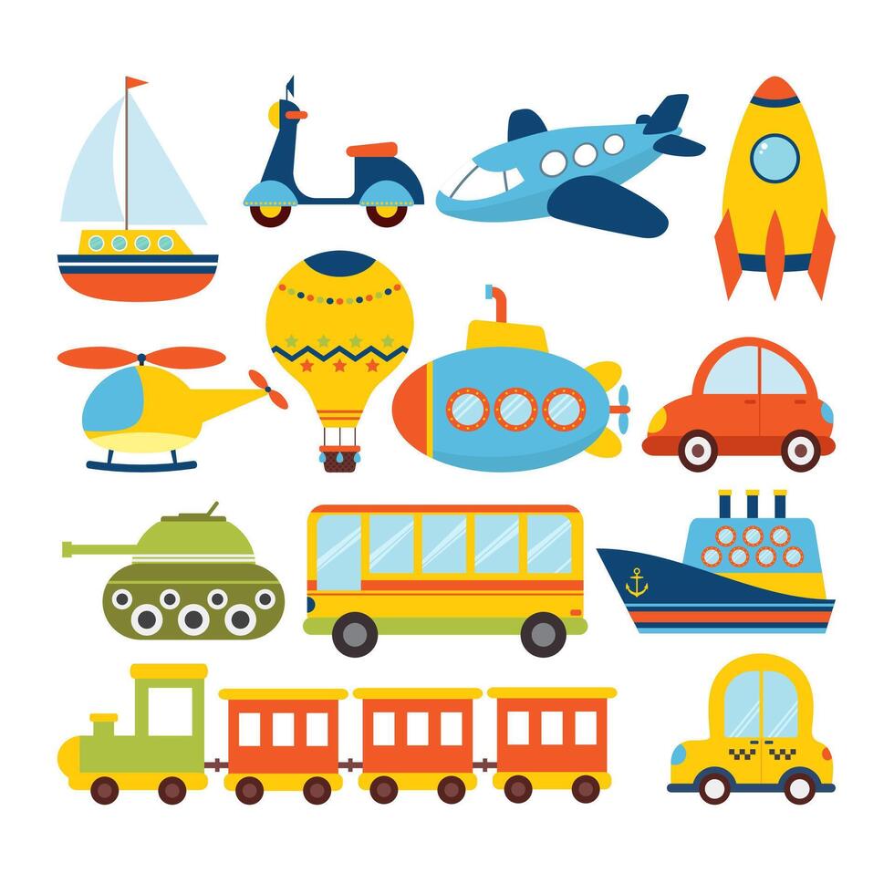 Set of cartoon transport. Transportation theme vector