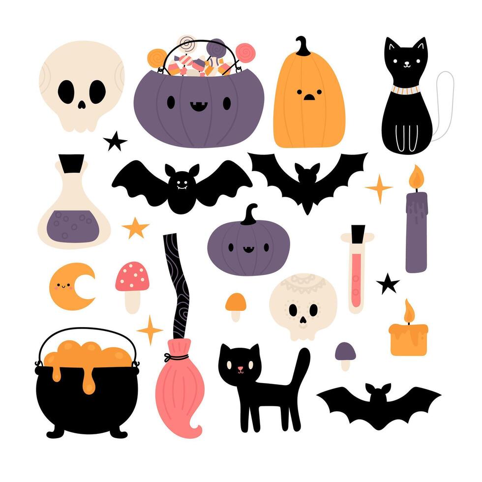 Halloween magic design elements. Hand drawn witchy set. Happy Halloween vector