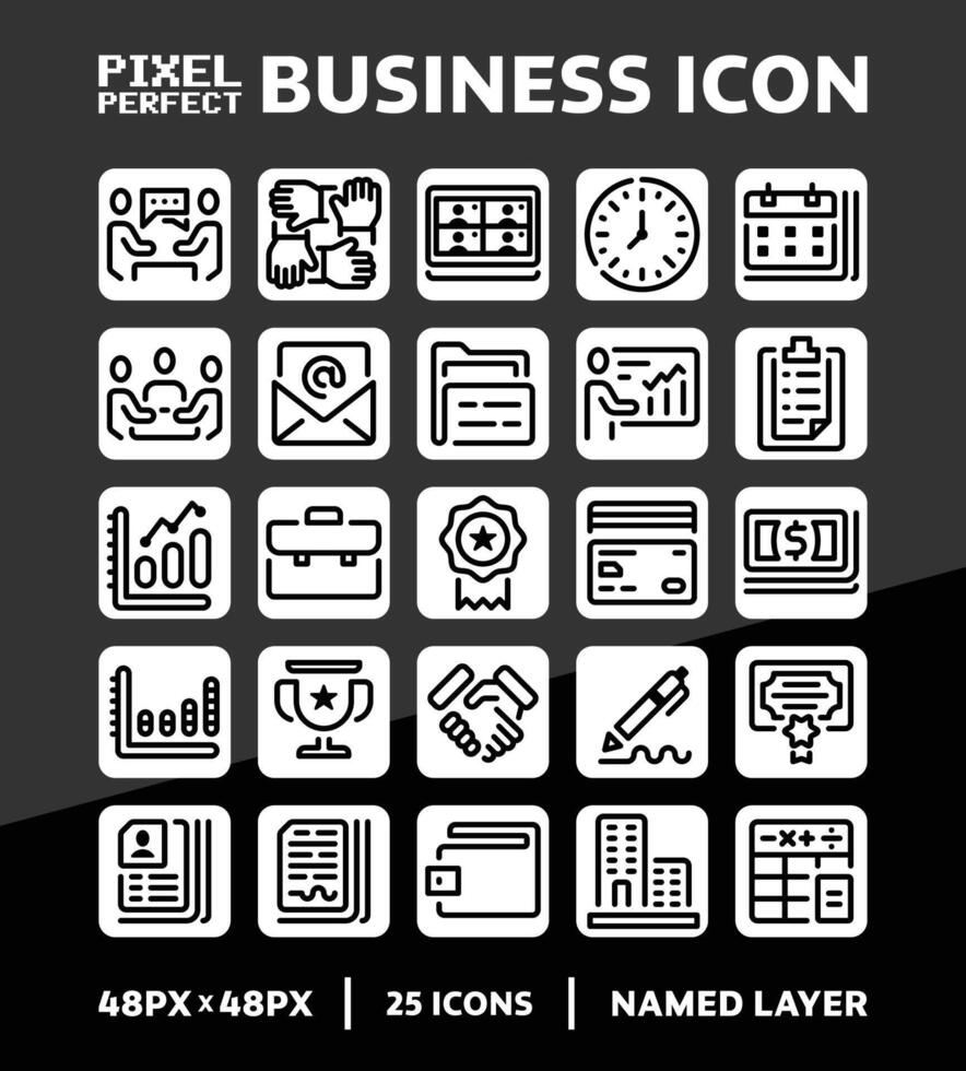 contorno negocio icono colección con píxel Perfecto para usuario interfaz vector