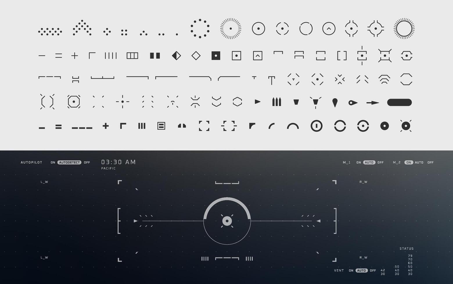 Simple HUD UI elements vector set. elegant, sleek, futuristic