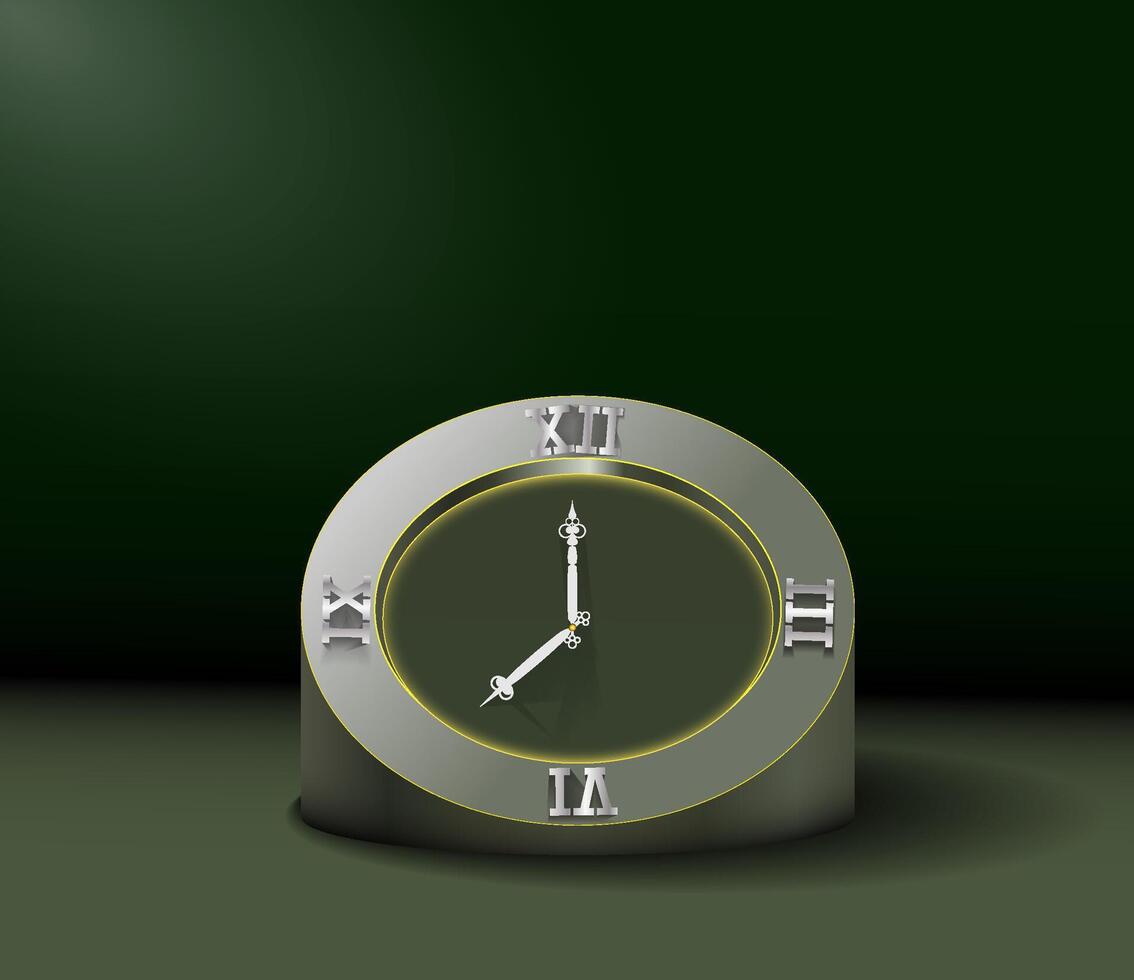 Clock icon in podium style, timer on green background. Business watch. Vector design element for you project