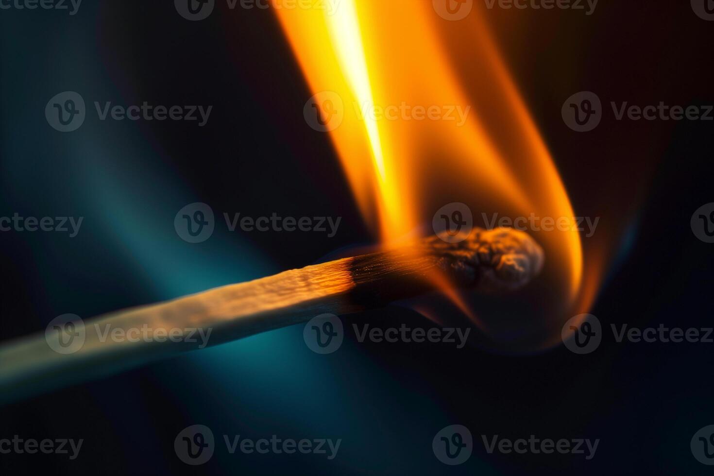 AI generated burning match close-up on a dark background photo