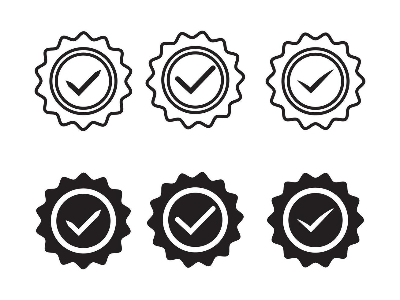 Verification approved icon set, check mark agreement warranty badge. Approved or Medal set, vector