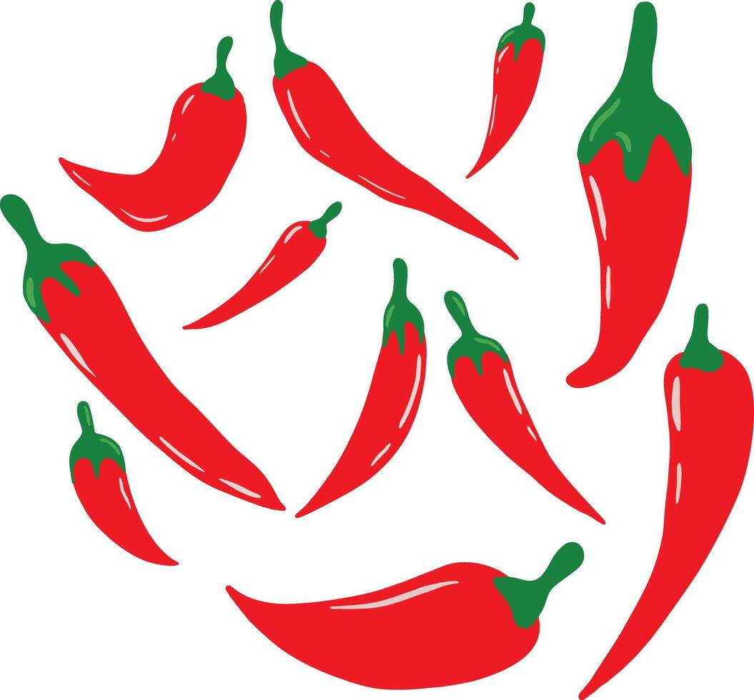 conjunto de rojo caliente chile pimientos vector