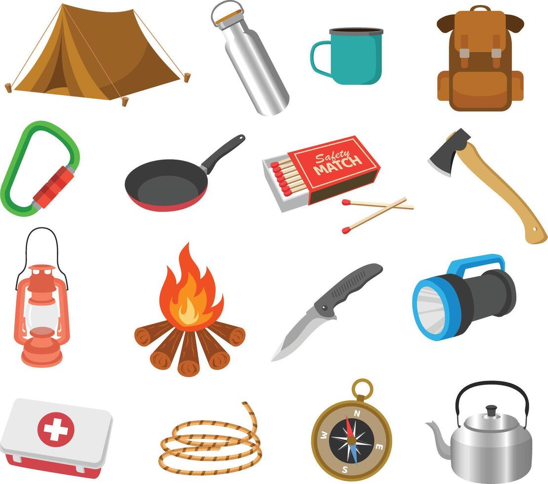 camping vector icons set