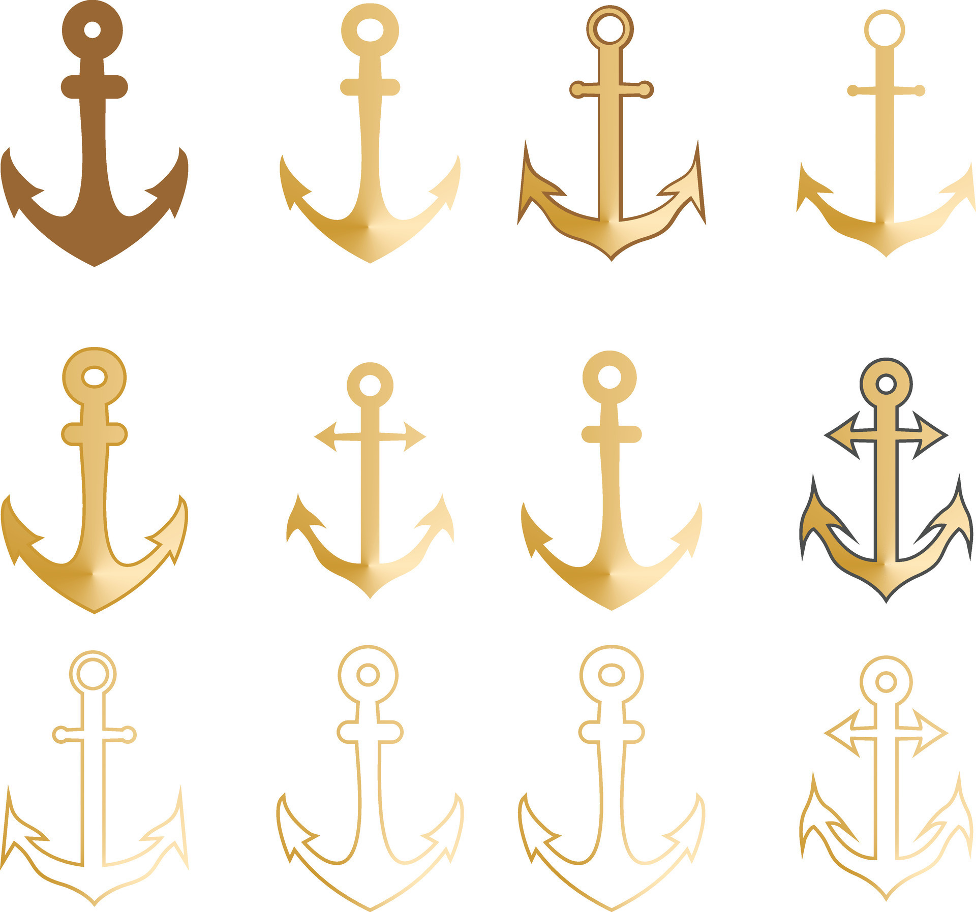 Set of golden anchor 40537340 Vector Art at Vecteezy