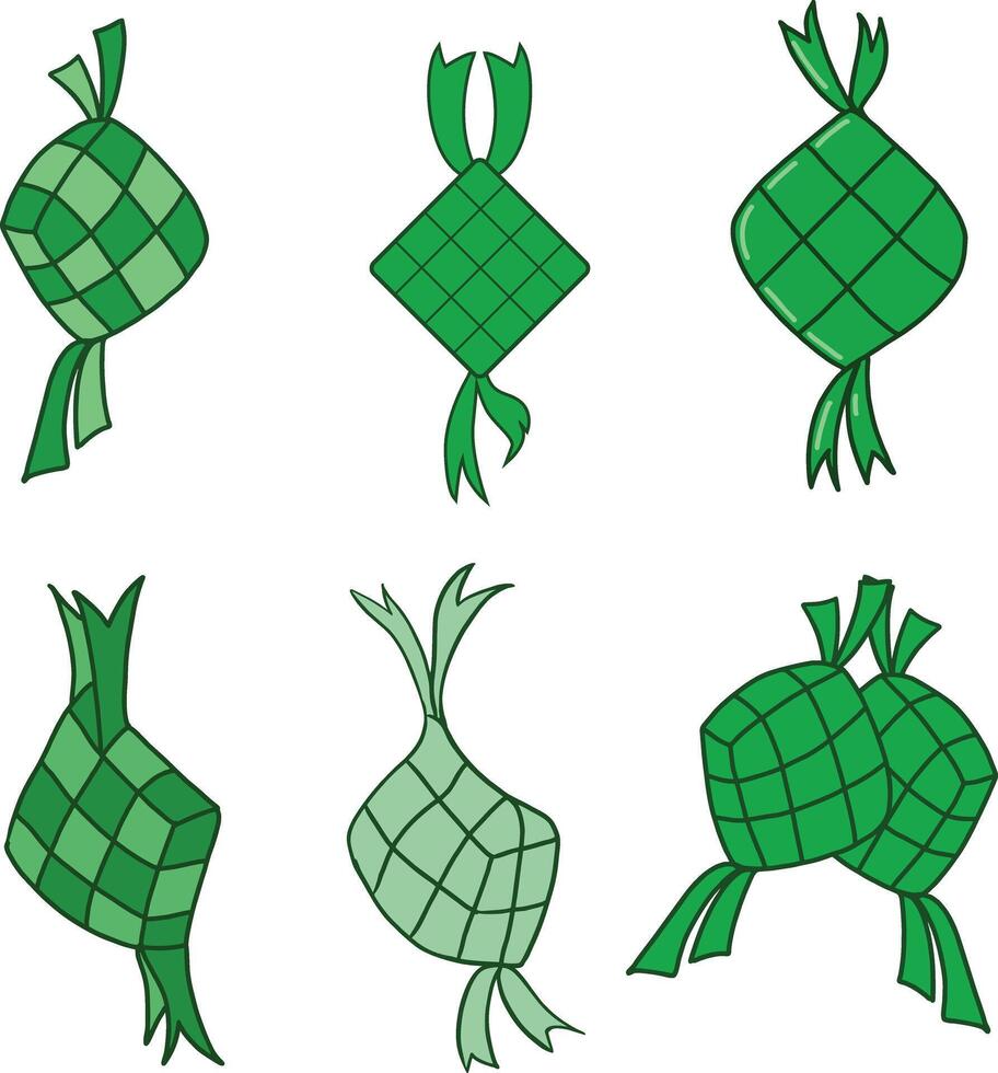 ketupat arroz bola de masa hervida asiático tradicional comida vector