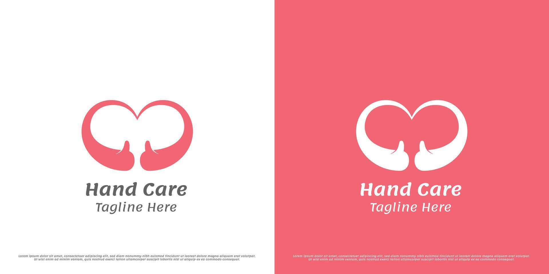 Love hand logo design illustration. Silhouette of hand heart gesture, caring handshake, help support the relationship between a fiance and a wedding couple. Simple minimal cute warm gentle icon. vector