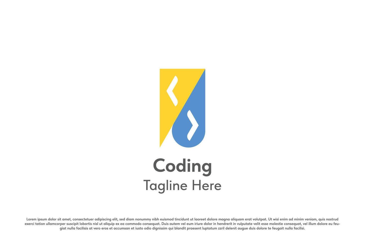 Coding logo design illustration. Silhouette symbol code technology program engineering software development java script react system. Simple abstract modern minimal business company icon. vector