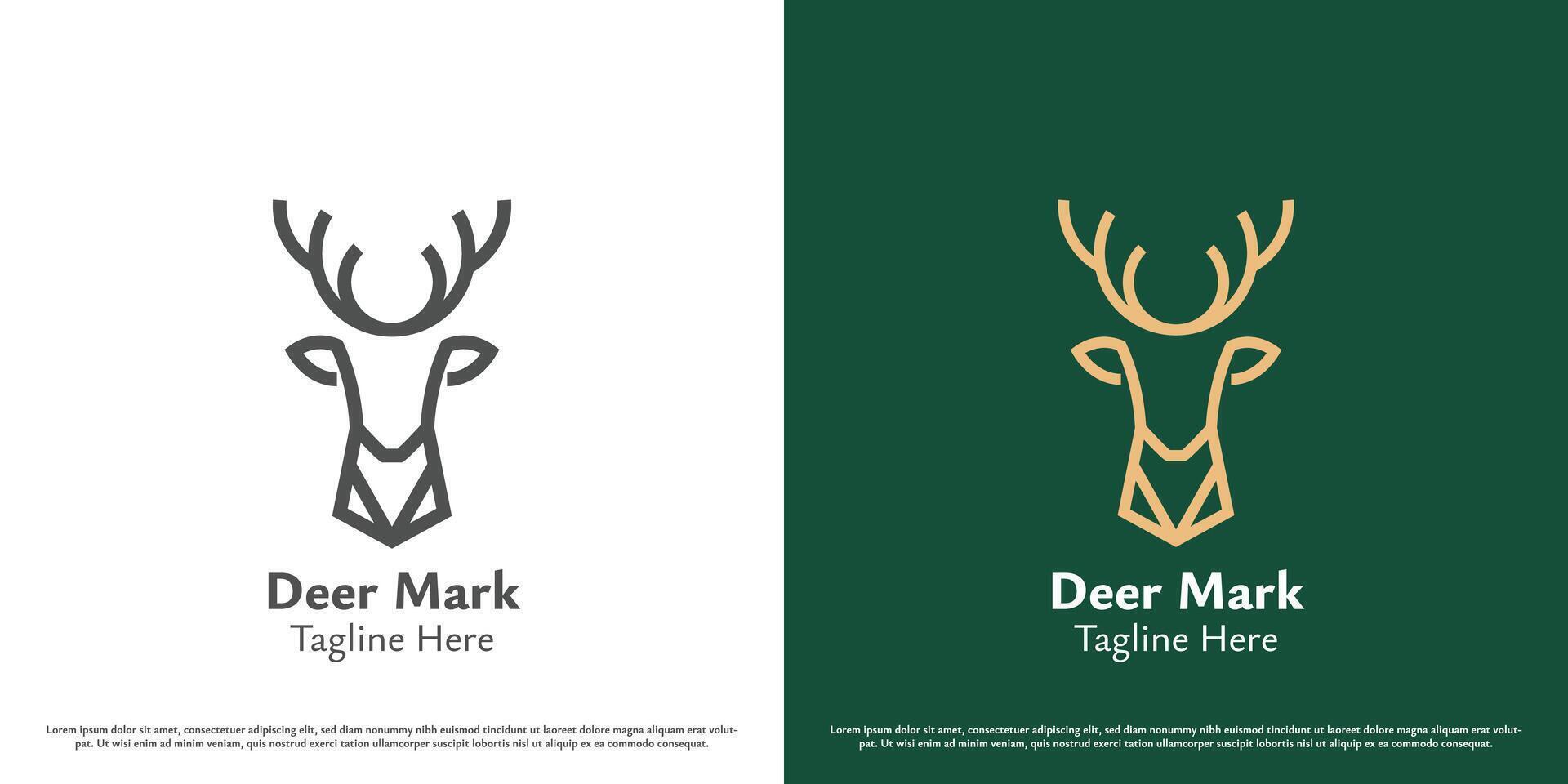 Deer animal logo design illustration. Mascot silhouette of deer head doe reindeer stag horn antler antelope fawn forest zoo jungle. Simple geometric icon symbol minimal abstract minimalist elegant. vector
