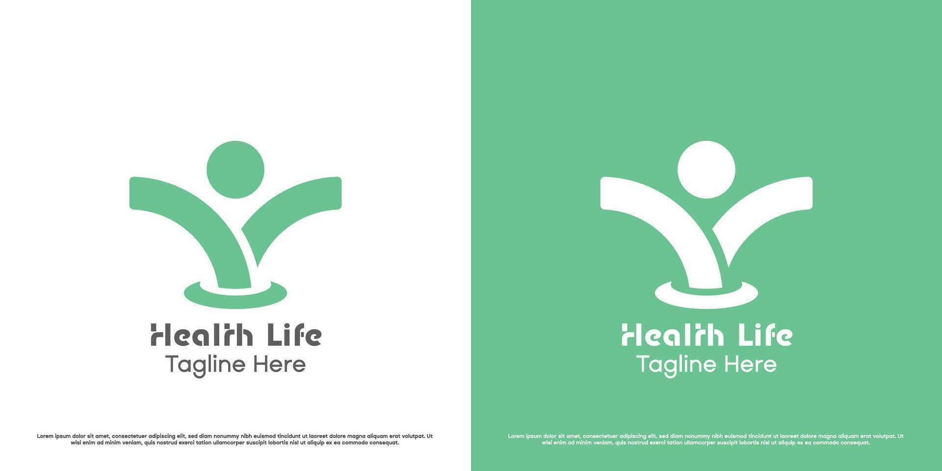 Healthy person logo design illustration. Silhouette shape of body fit people patient cure treatment care hospital clinic medicine business. Green simple flat minimal body hand modern icon symbol. vector