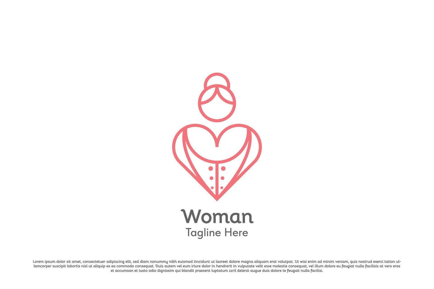 Love woman logo design illustration. Silhouette of a beautiful woman body face people human maid with a boutique lifestyle. Simple minimal minimalist feminine geometric abstract linear icon symbol. vector