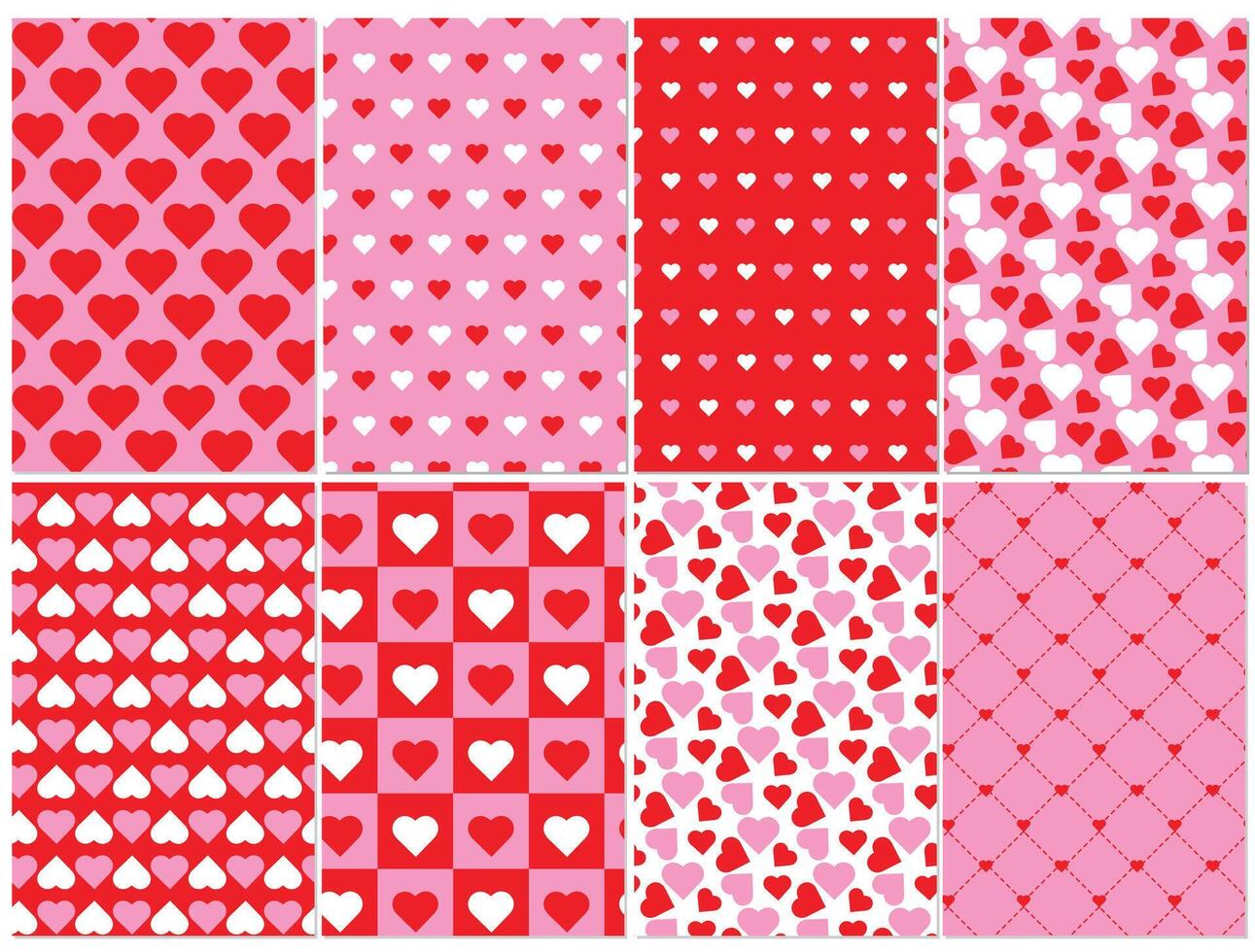 Set of seamless patterns with cute hearts vector Illustration