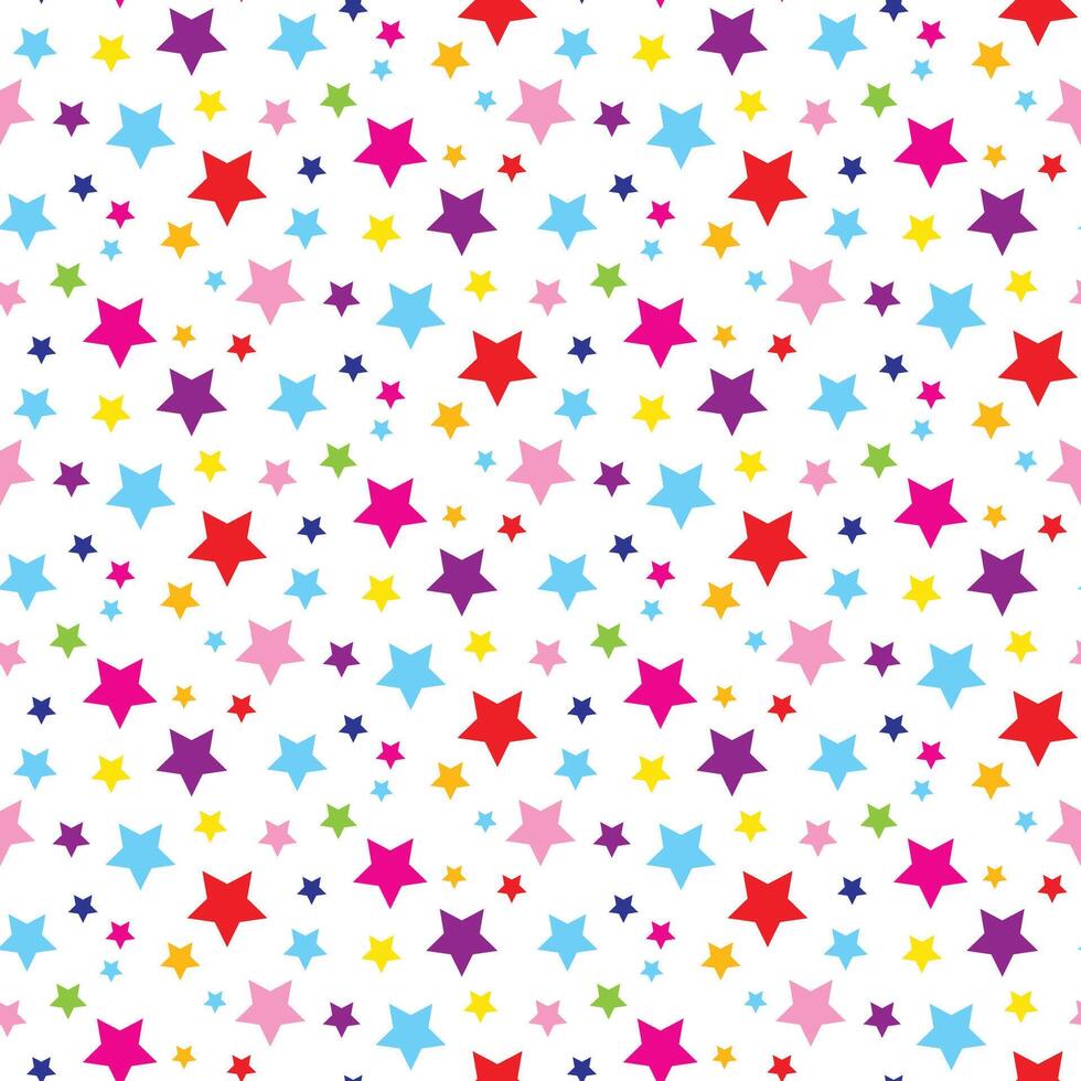 Vector seamless pattern with colorful stars confetti. Isolated on white background. Texture for wrapping paper, wallpaper, print.