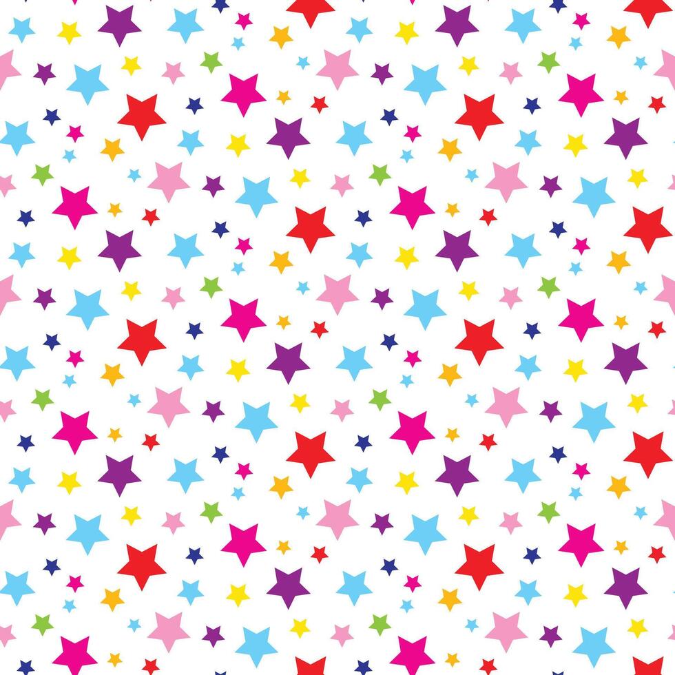 Vector seamless pattern with colorful stars confetti. Isolated on white background. Texture for wrapping paper, wallpaper, print.