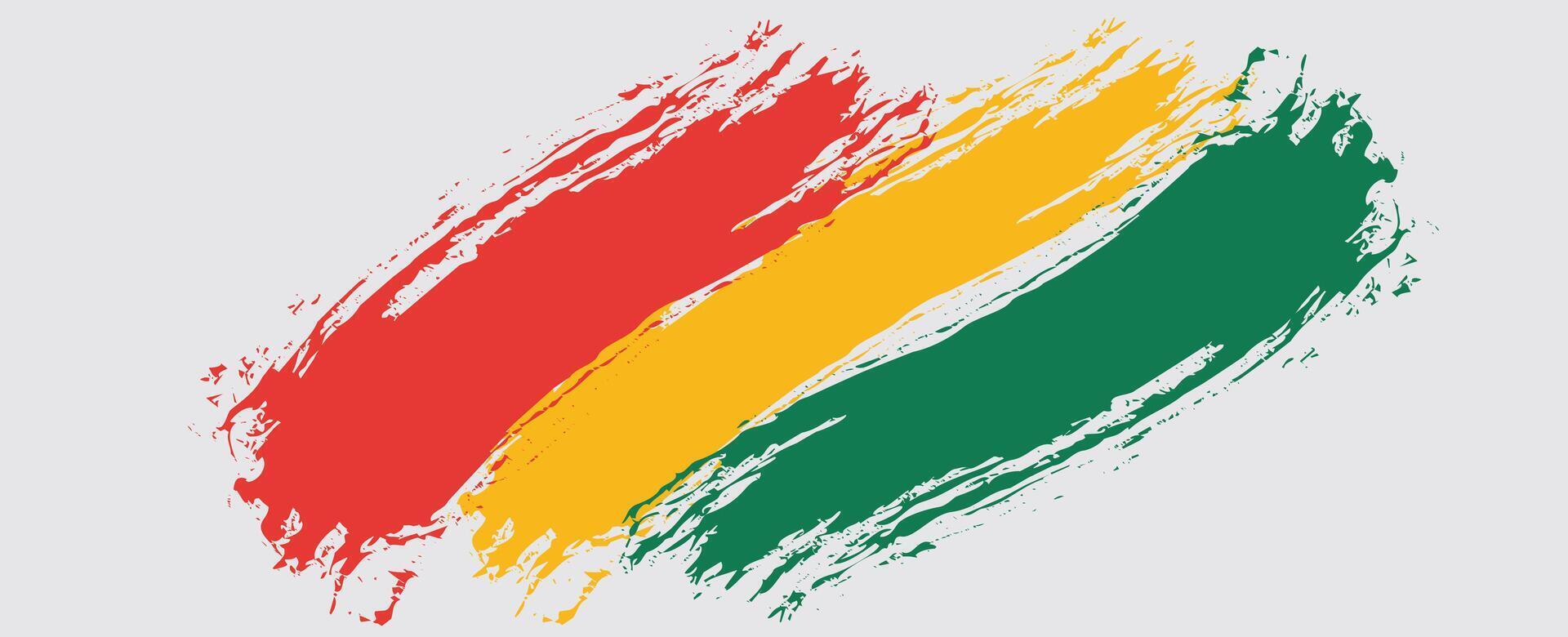 Hand drawn with brush artistic grunge textured Pan-African flag - red, yellow, green horizontal bands. African American flag vector template background design Kwanzaa, Black History Month, Juneteenth