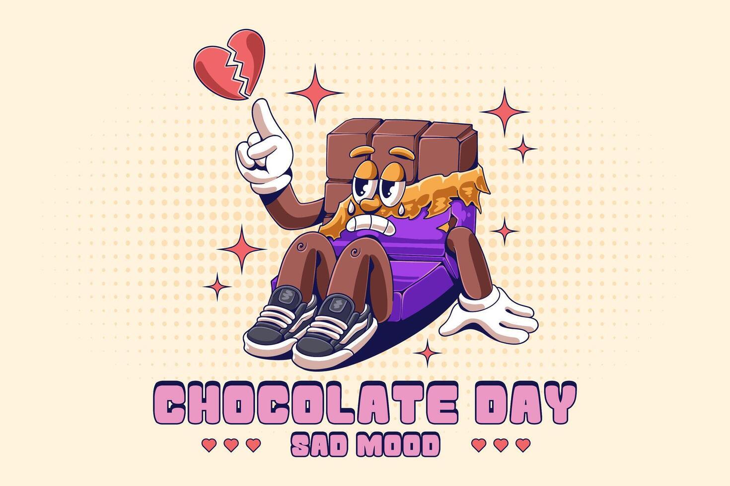 Chocolate Retro Cartoon Character Illustration. Vintage Retro Character Chocolate with Broken Heart Illustration Design vector